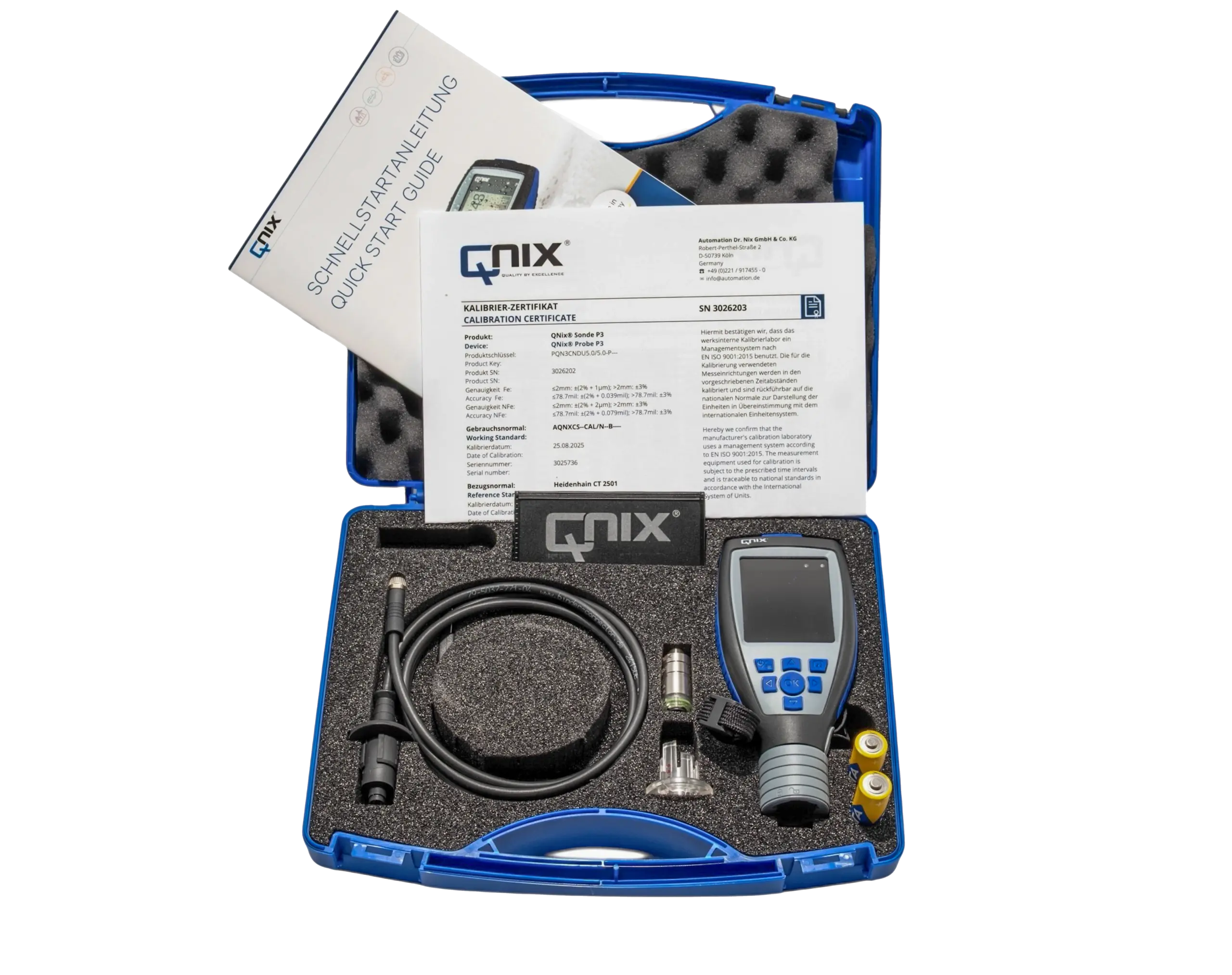 QNix 9500 Schichtdickenmessgerät im Koffer-Set mit externer Messsonde und Kalibrierzertifikat